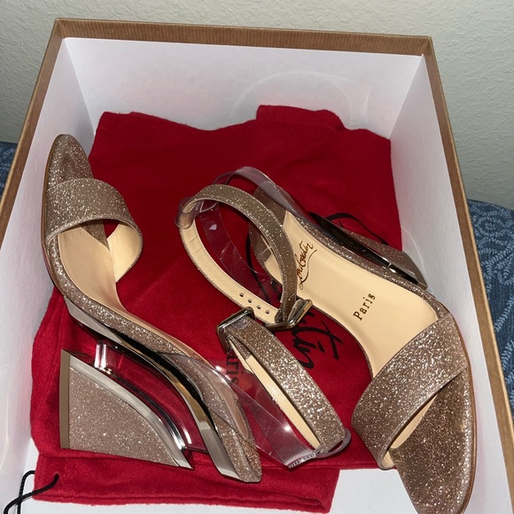 Christian Louboutin Shoes - Christian Louboutin Champagne Glitter Slingback Heels